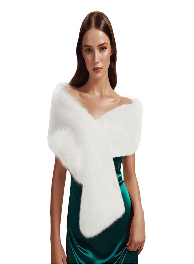 Mukum Women's Faux Fur Wraps 1920 Faux Fur Stole for Women and Girls for Wedding/Bridal/Evening Party (White) - Image 1